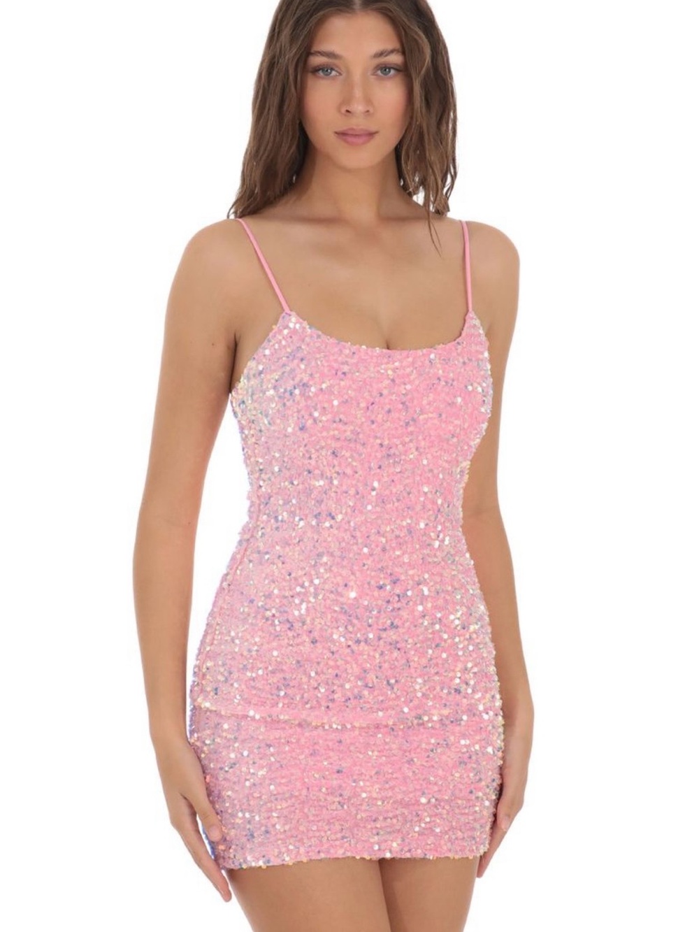 Lucy in The Sky Pink Iridescent Sequin Bodycon Dress Women’s XS